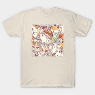 Pearl and long-haired greek maiden close-up pattern T-Shirt